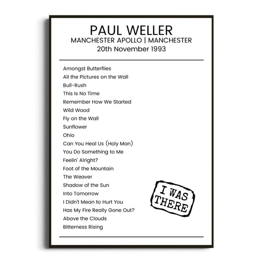 Paul Weller Manchester 20 November 1993 Setlist Poster