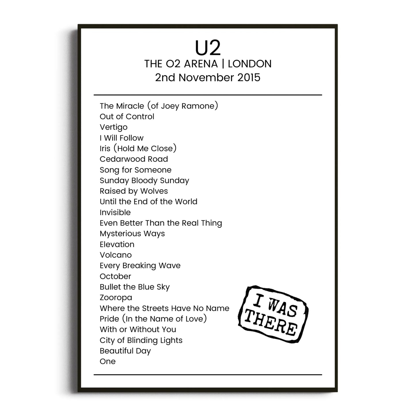 U2 London 02 November 2015 Setlist Poster