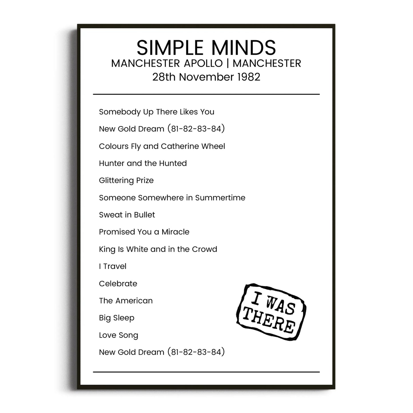 Simple Minds Manchester 28 November 1982 Setlist Poster