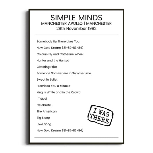 Simple Minds Manchester 28 November 1982 Setlist Poster