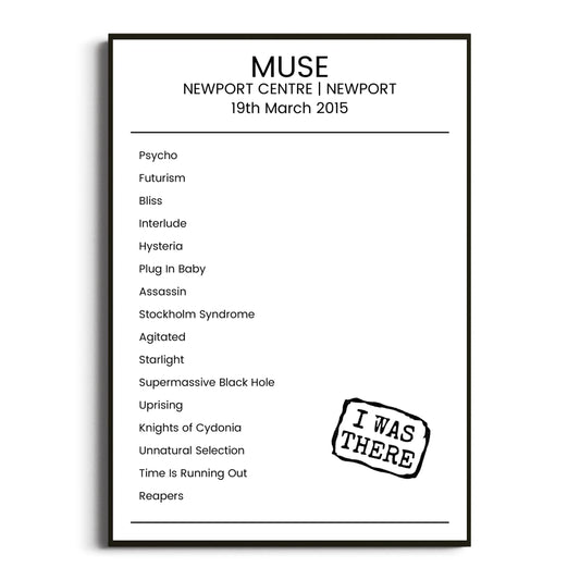 Muse Newport 19 March 2015 Setlist Poster