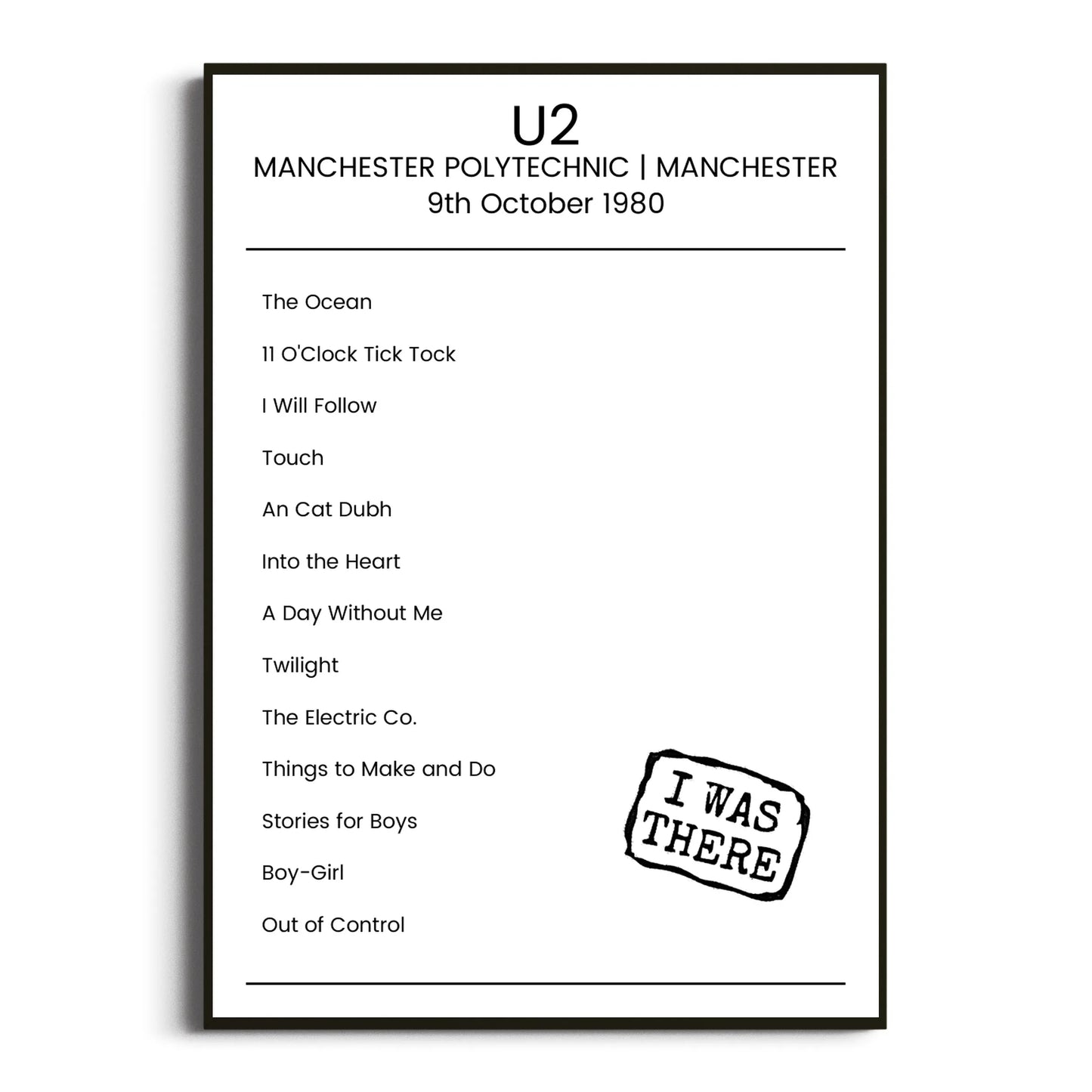 U2 Manchester 09 October 1980 Setlist Poster