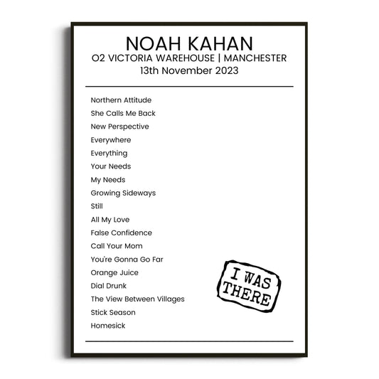 Noah Kahan Manchester 13 November 2023 Setlist Poster