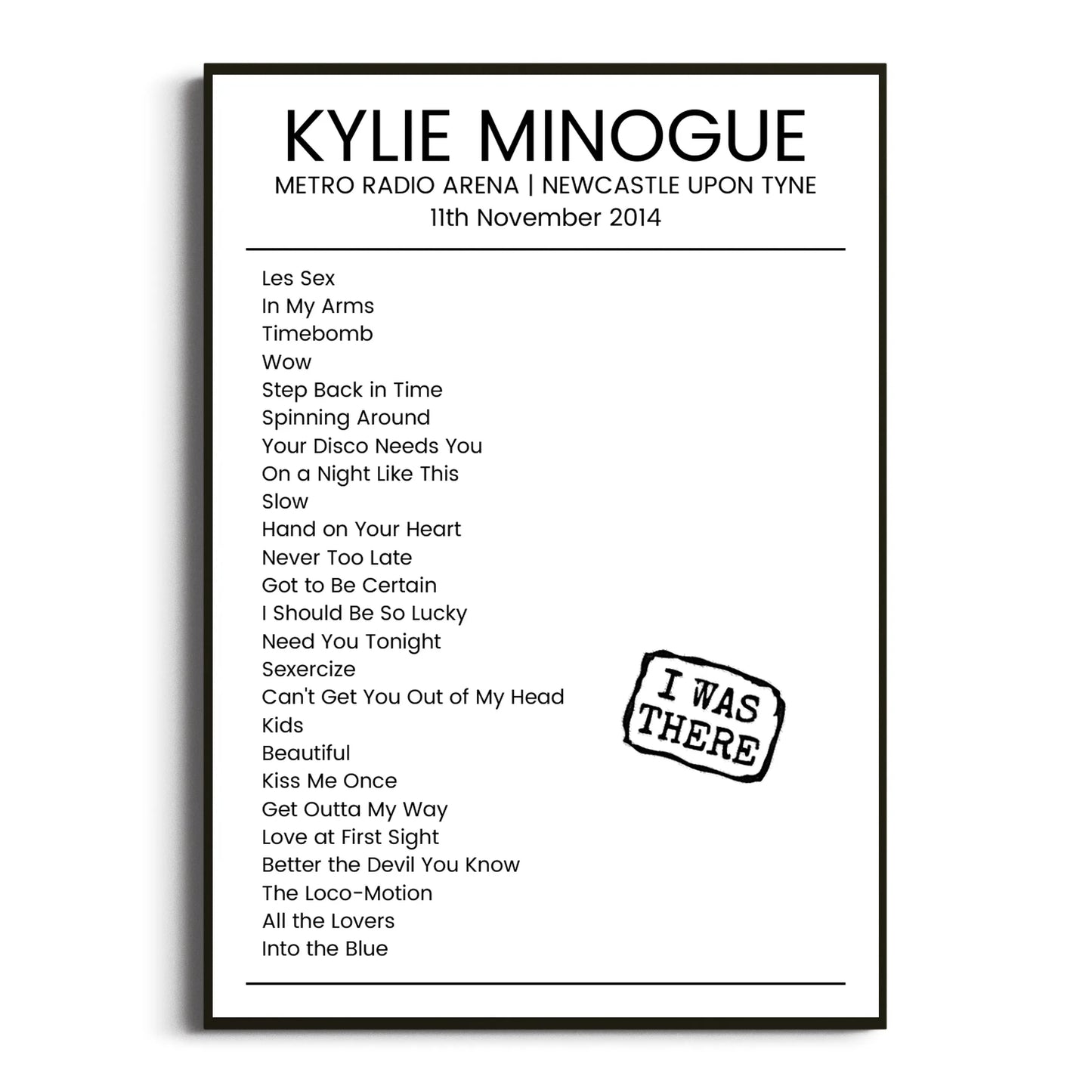 Kylie Minogue Newcastle upon Tyne 11 November 2014 Setlist Poster