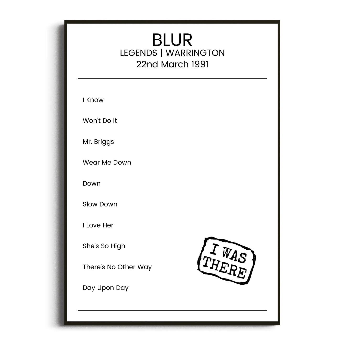 Blur Warrington 22 March 1991 Setlist Poster