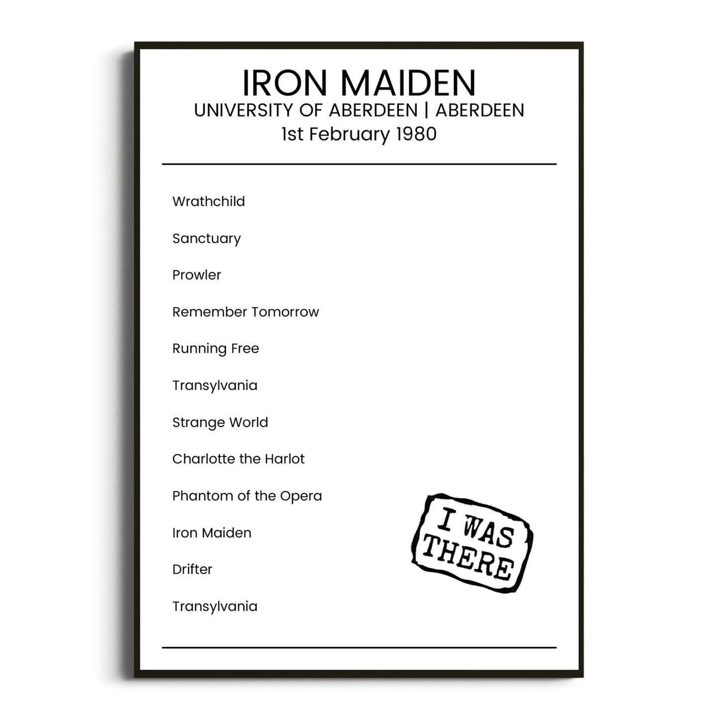 Iron Maiden Aberdeen 01 February 1980 Setlist Poster