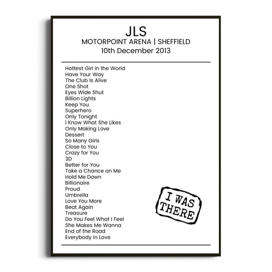 JLS Sheffield 10 December 2013 Setlist Poster