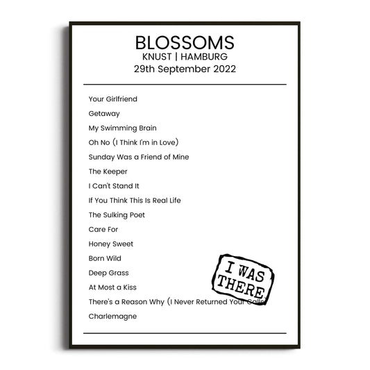 Blossoms Hamburg 29 September 2022 Setlist Poster