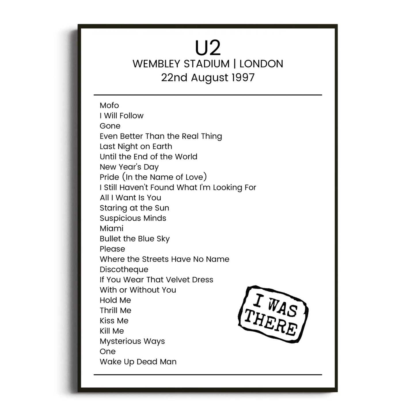 U2 London 22 August 1997 Setlist Poster