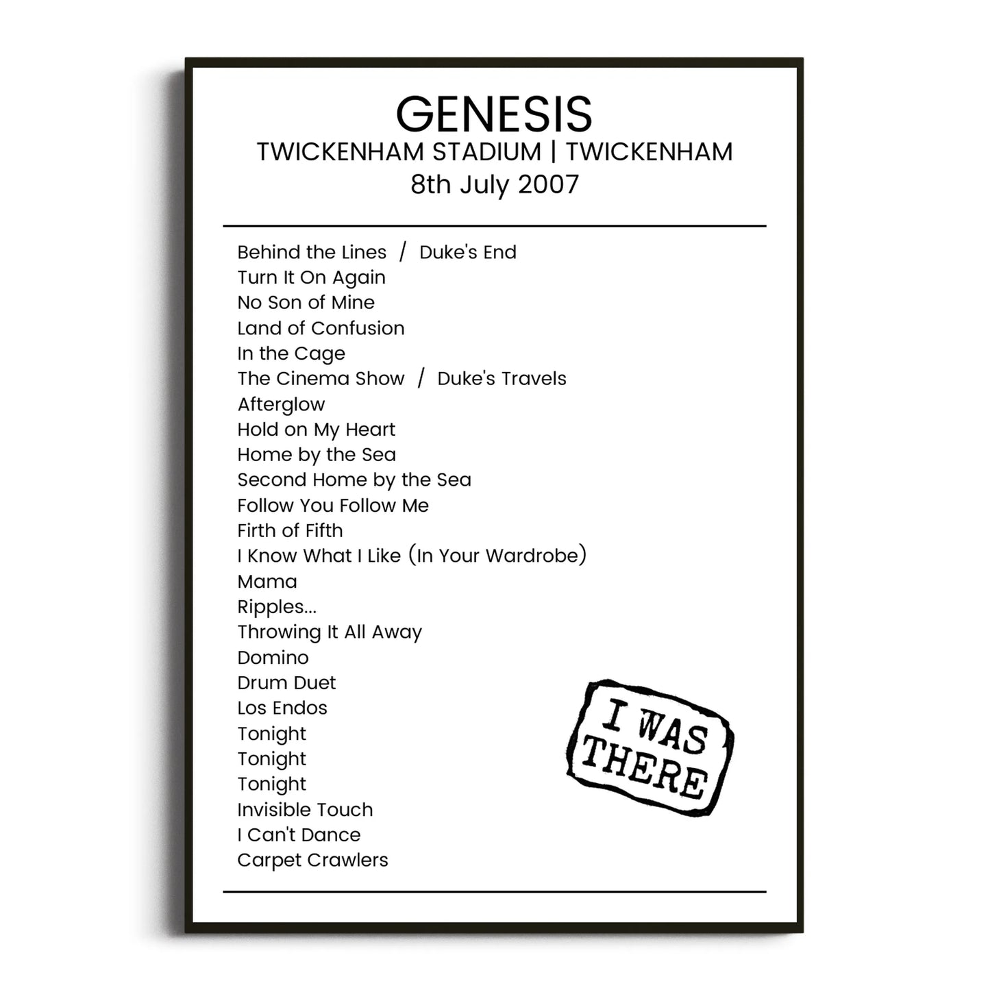 Genesis Twickenham 08 July 2007 Setlist Poster