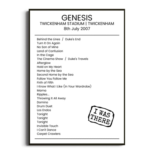 Genesis Twickenham 08 July 2007 Setlist Poster