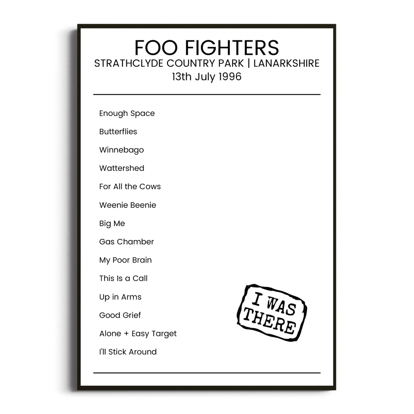 Foo Fighters Lanarkshire 13 July 1996 Setlist Poster