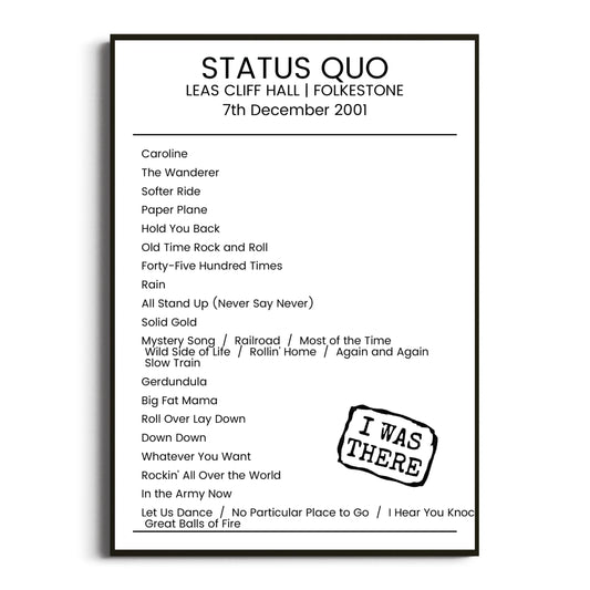 Status Quo Folkestone 07 December 2001 Setlist Poster