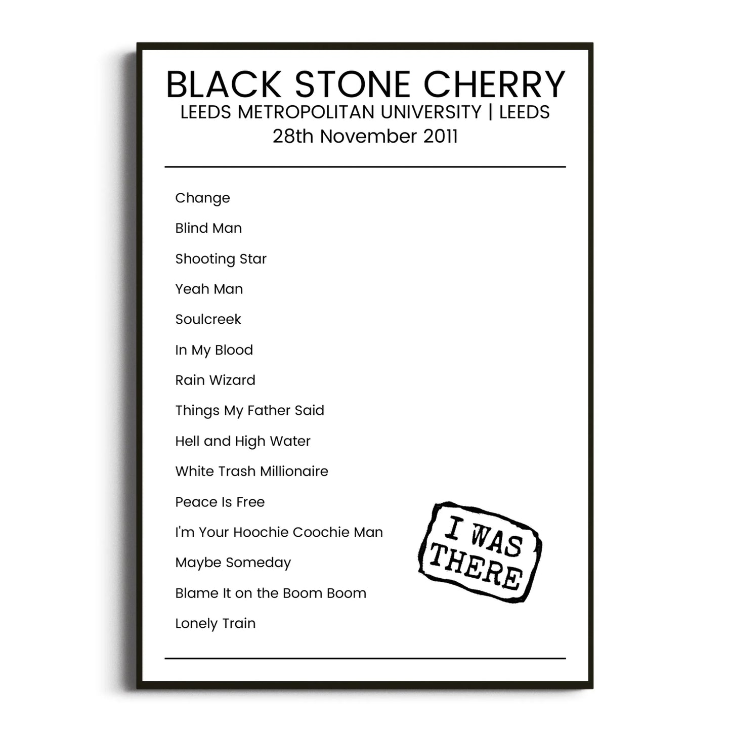 Black Stone Cherry Leeds 28 November 2011 Setlist Poster