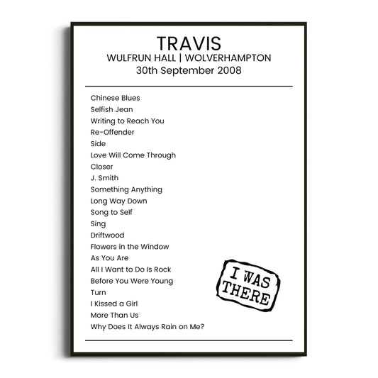 Travis Wolverhampton 30 September 2008 Setlist Poster