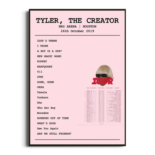 Tyler, The Creator Houston 26 October 2019 Setlist Poster