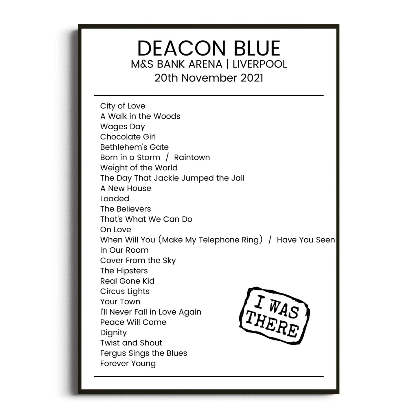 Deacon Blue Liverpool 20 November 2021 Setlist Poster