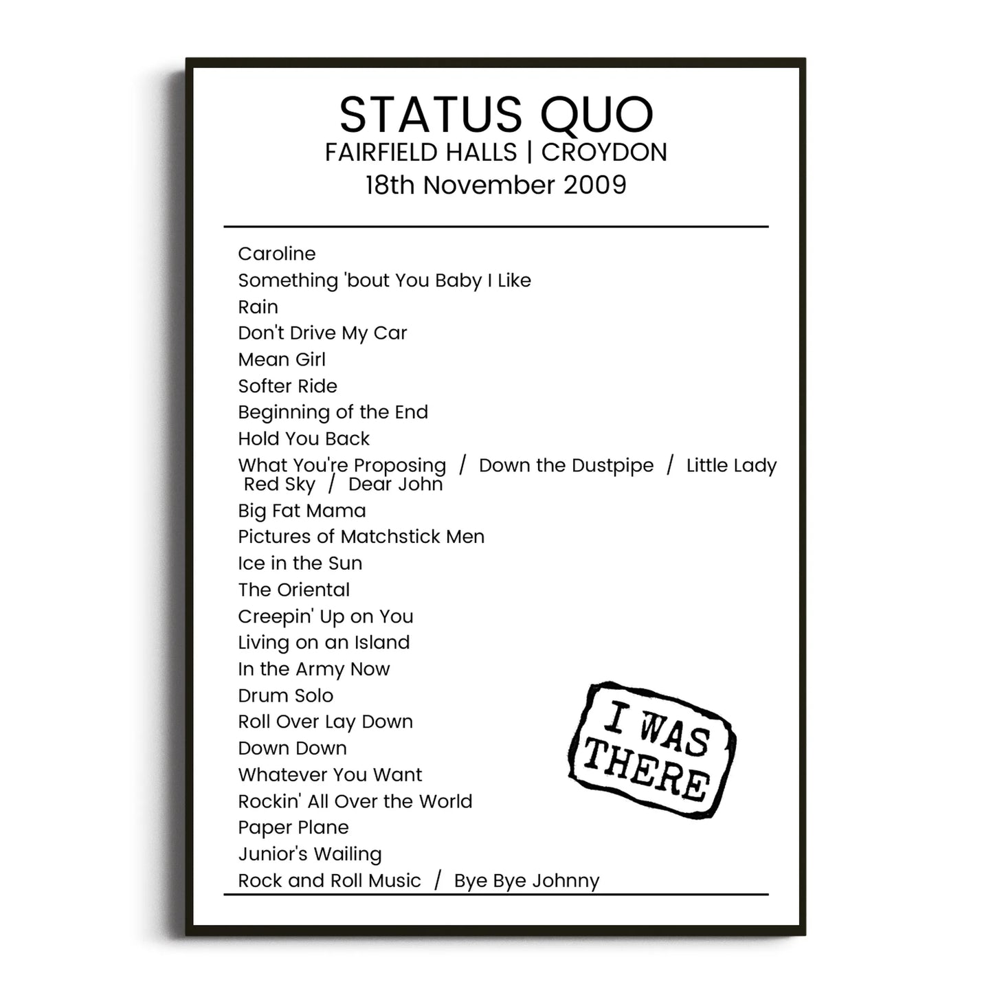 Status Quo Croydon 18 November 2009 Setlist Poster