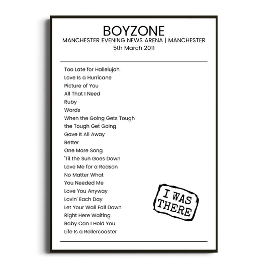 Boyzone Manchester 05 March 2011 Setlist Poster