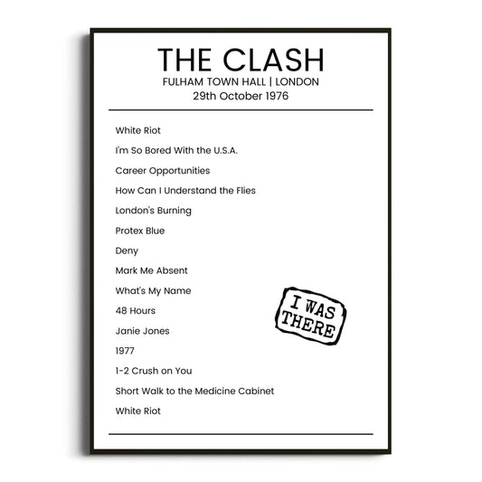 The Clash London 29 October 1976 Setlist Poster