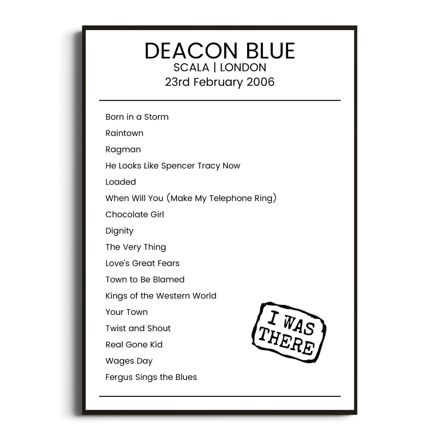 Deacon Blue London 23 February 2006 Setlist Poster