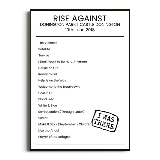 Rise Against Castle Donington 10 June 2018 Setlist Poster