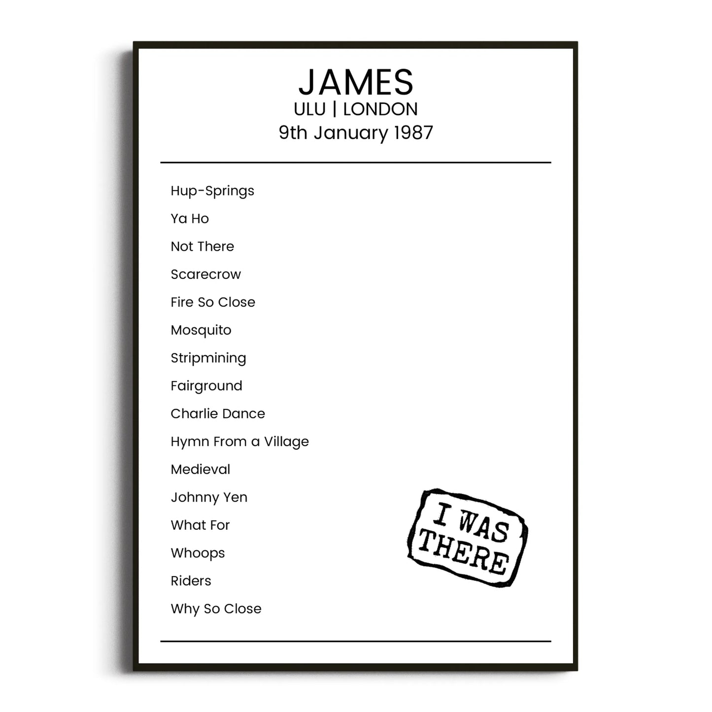 James London 09 January 1987 Setlist Poster