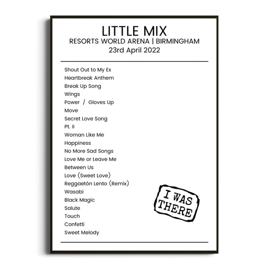 Little Mix Birmingham 23 April 2022 Setlist Poster