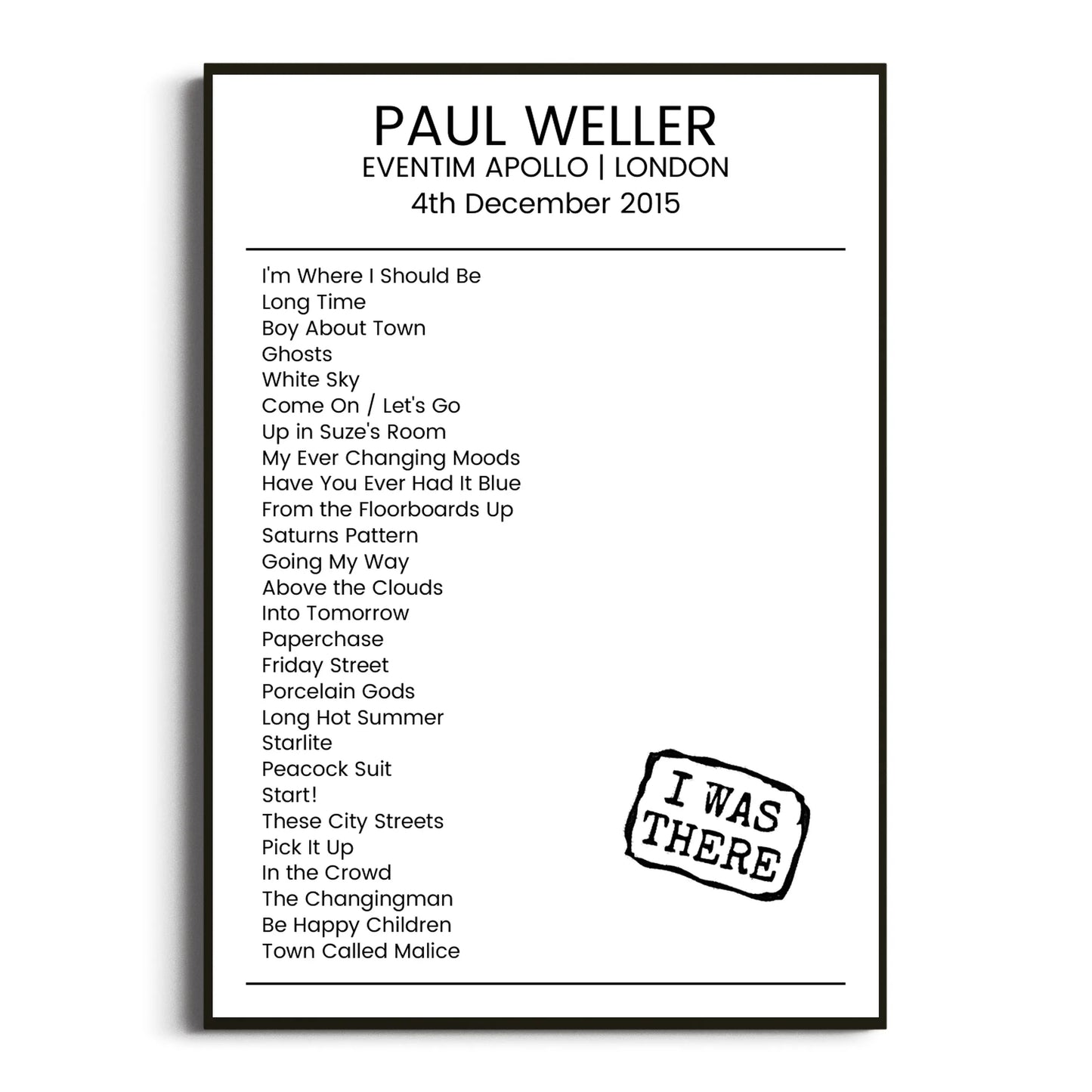 Paul Weller London 04 December 2015 Setlist Poster