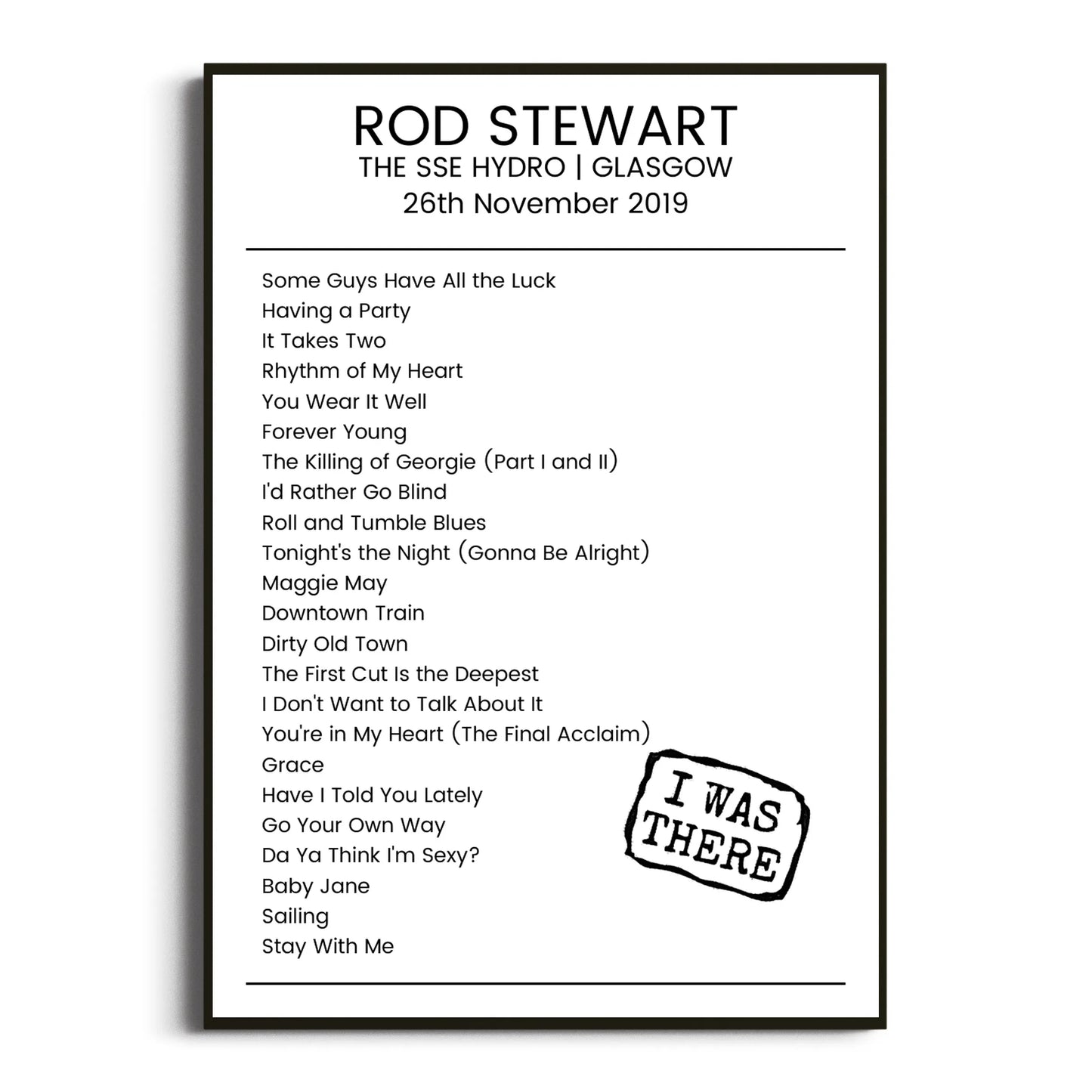 Rod Stewart Glasgow 26 November 2019 Setlist Poster