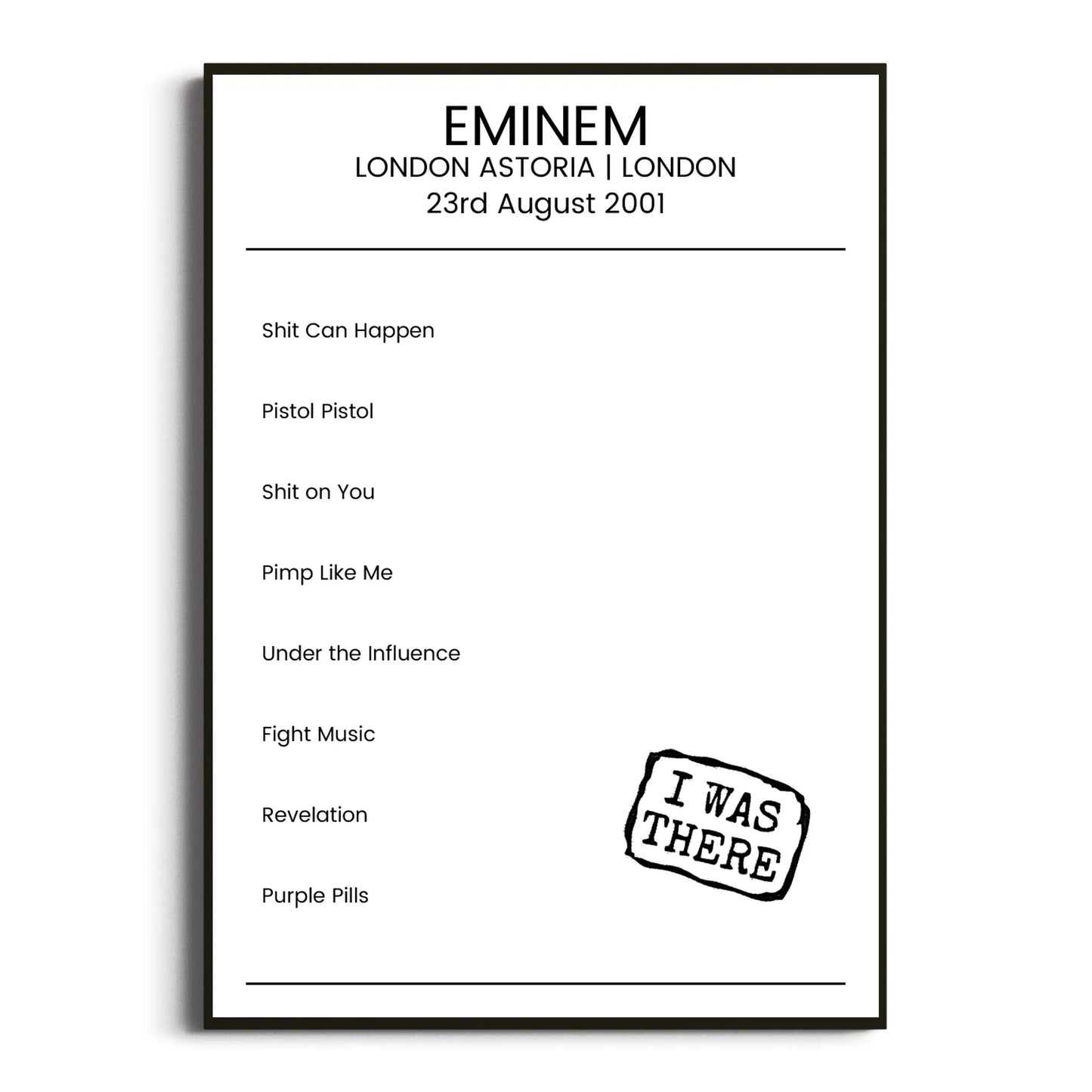 Eminem London 23 August 2001 Setlist Poster