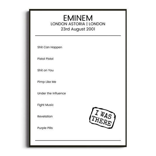 Eminem London 23 August 2001 Setlist Poster