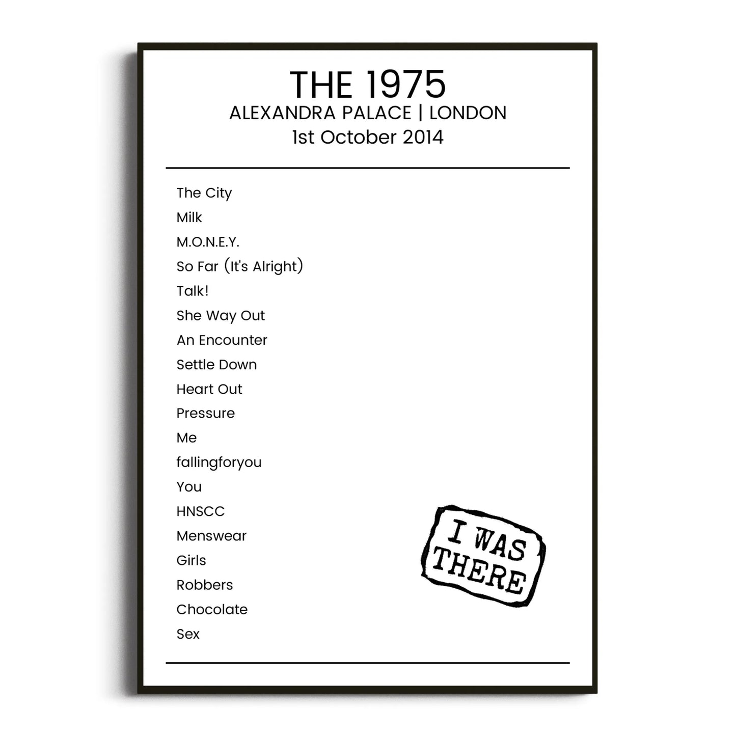 The 1975 London 01 October 2014 Setlist Poster