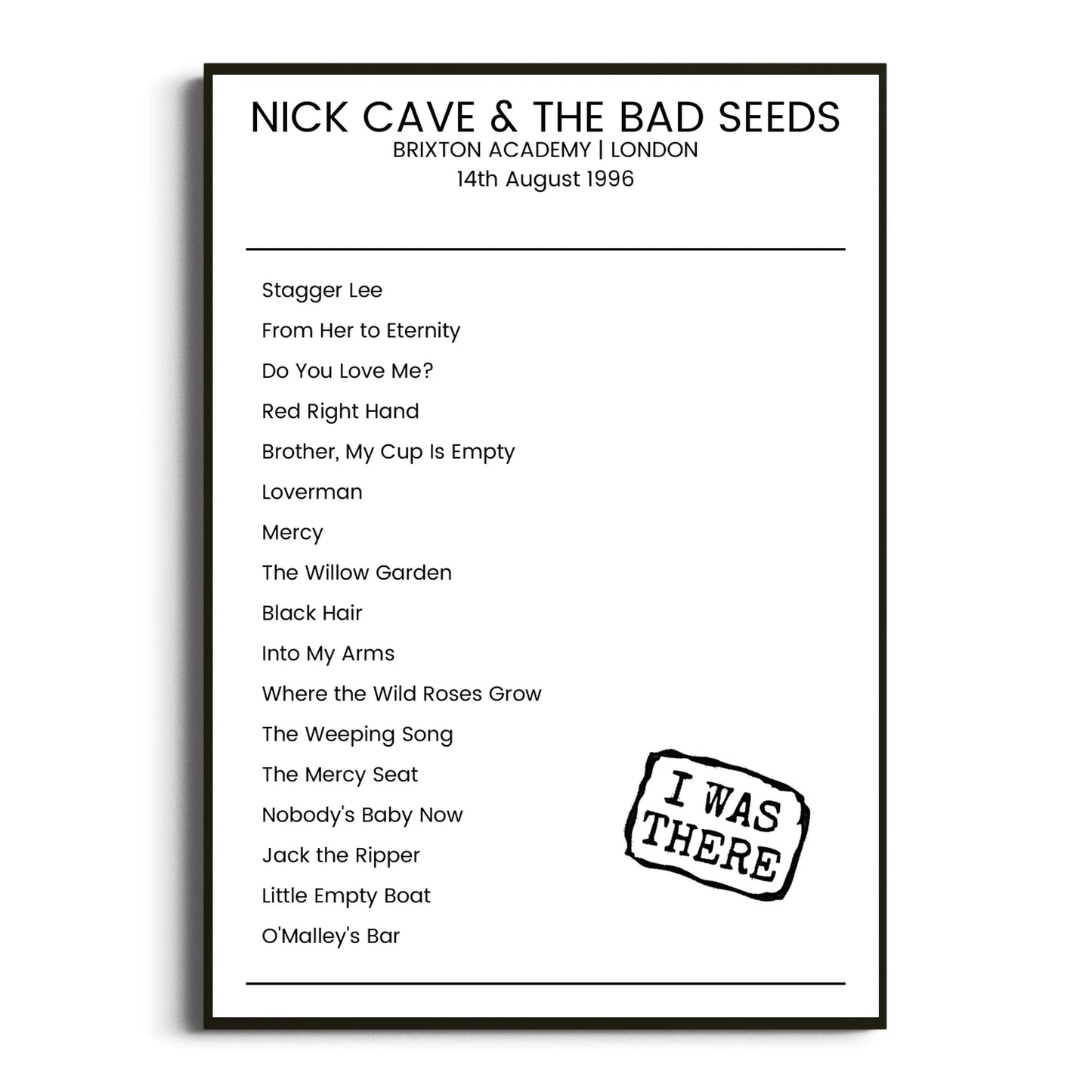 Nick Cave & the Bad Seeds London 14 August 1996 Setlist Poster