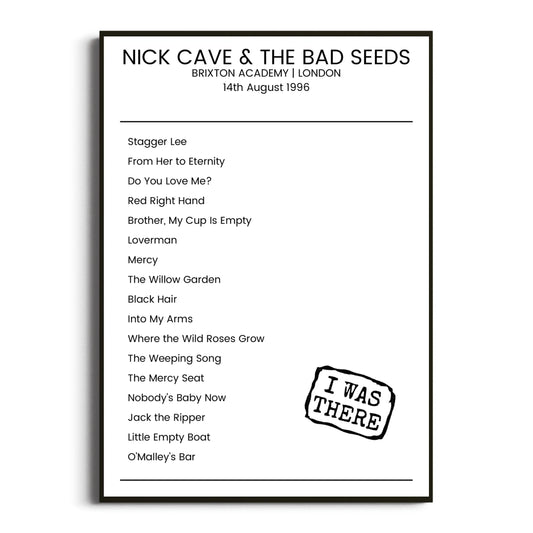 Nick Cave & the Bad Seeds London 14 August 1996 Setlist Poster