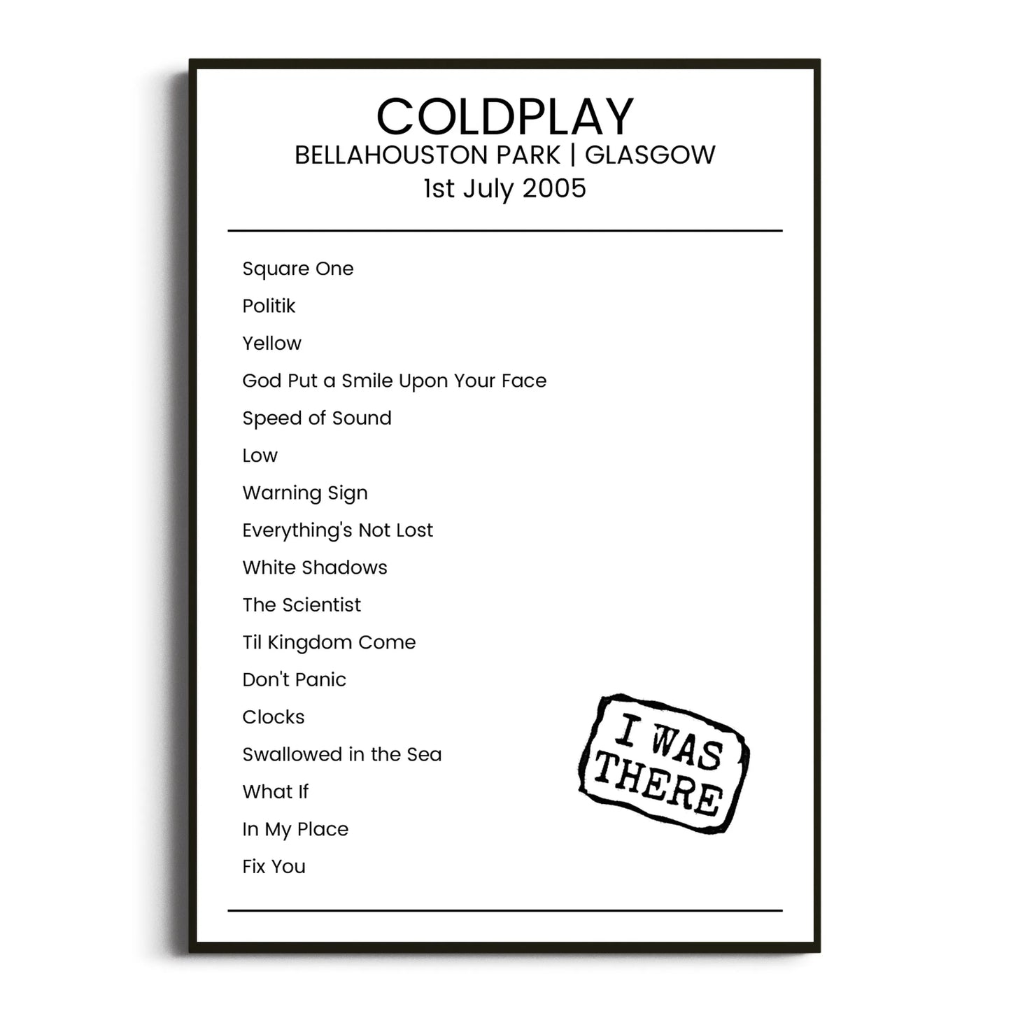 Coldplay Glasgow 01 July 2005 Setlist Poster