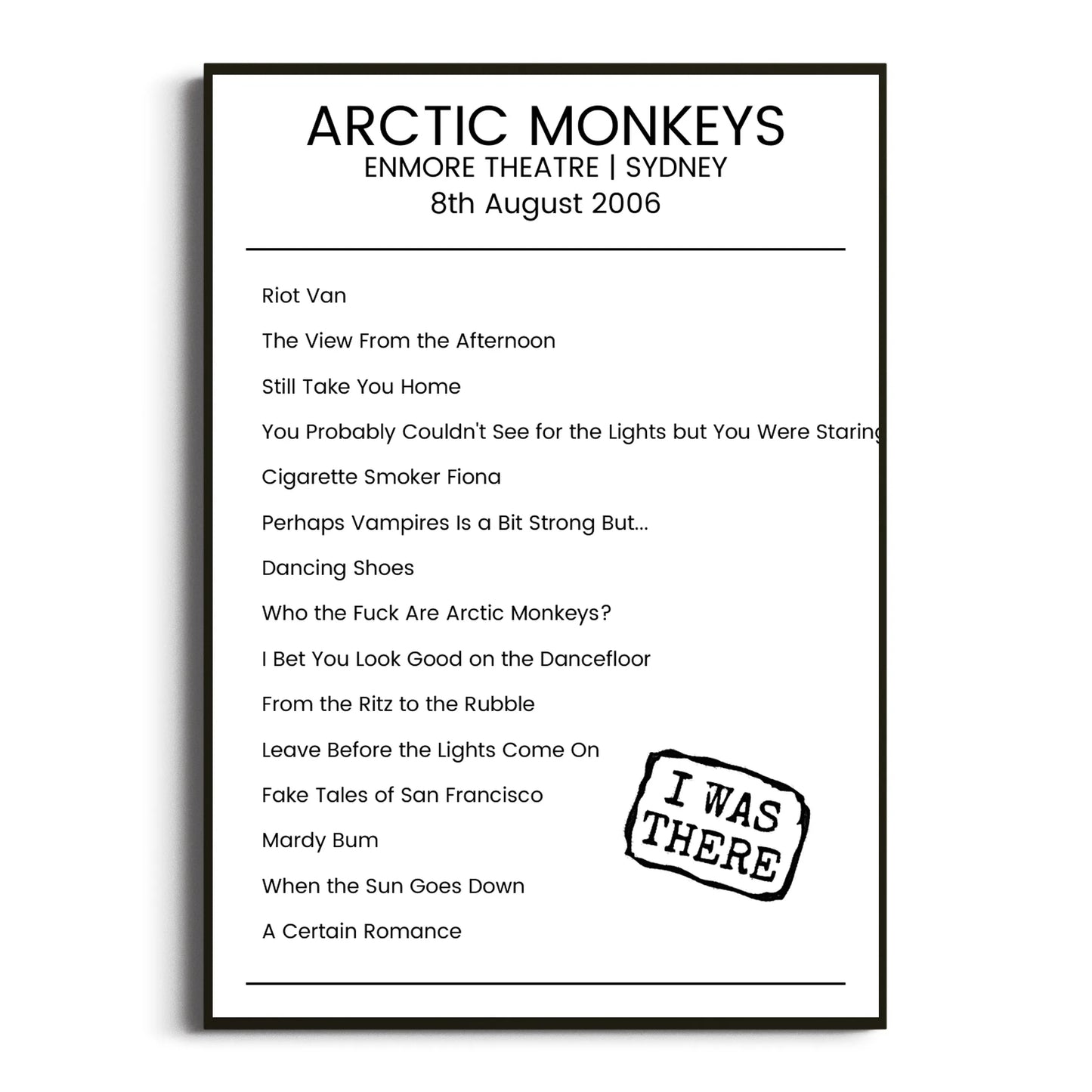 Arctic Monkeys Sydney 08 August 2006 Setlist Poster