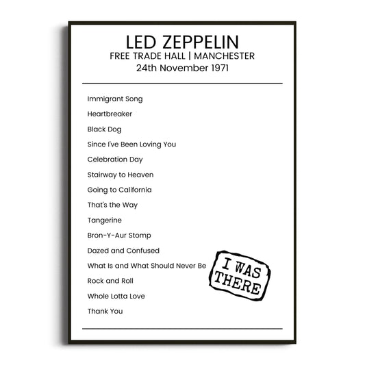 Led Zeppelin Manchester 24 November 1971 Setlist Poster