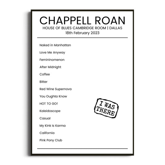 Chappell Roan Dallas 18 February 2023 Setlist Poster