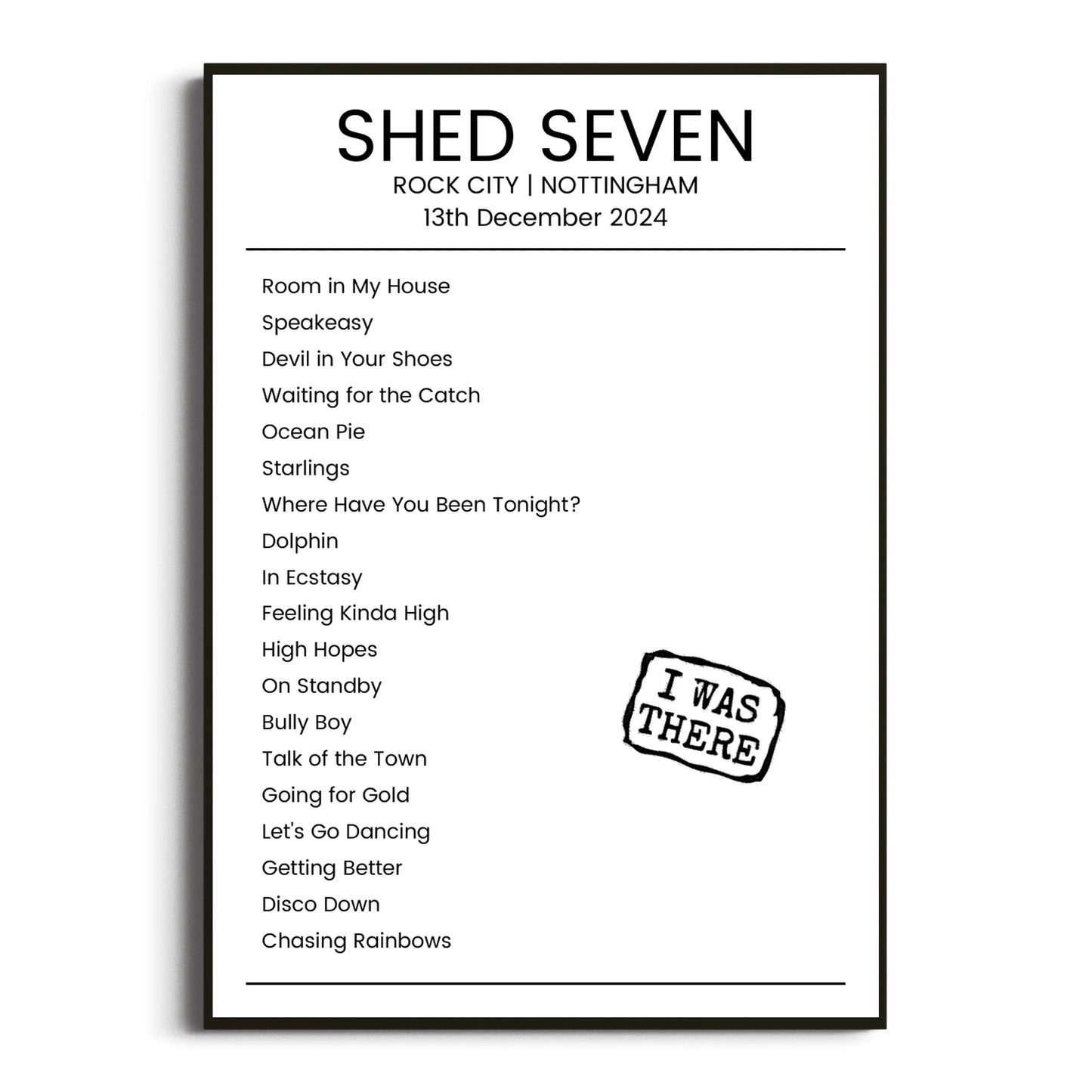 Shed Seven Nottingham 13 December 2024 Setlist Poster