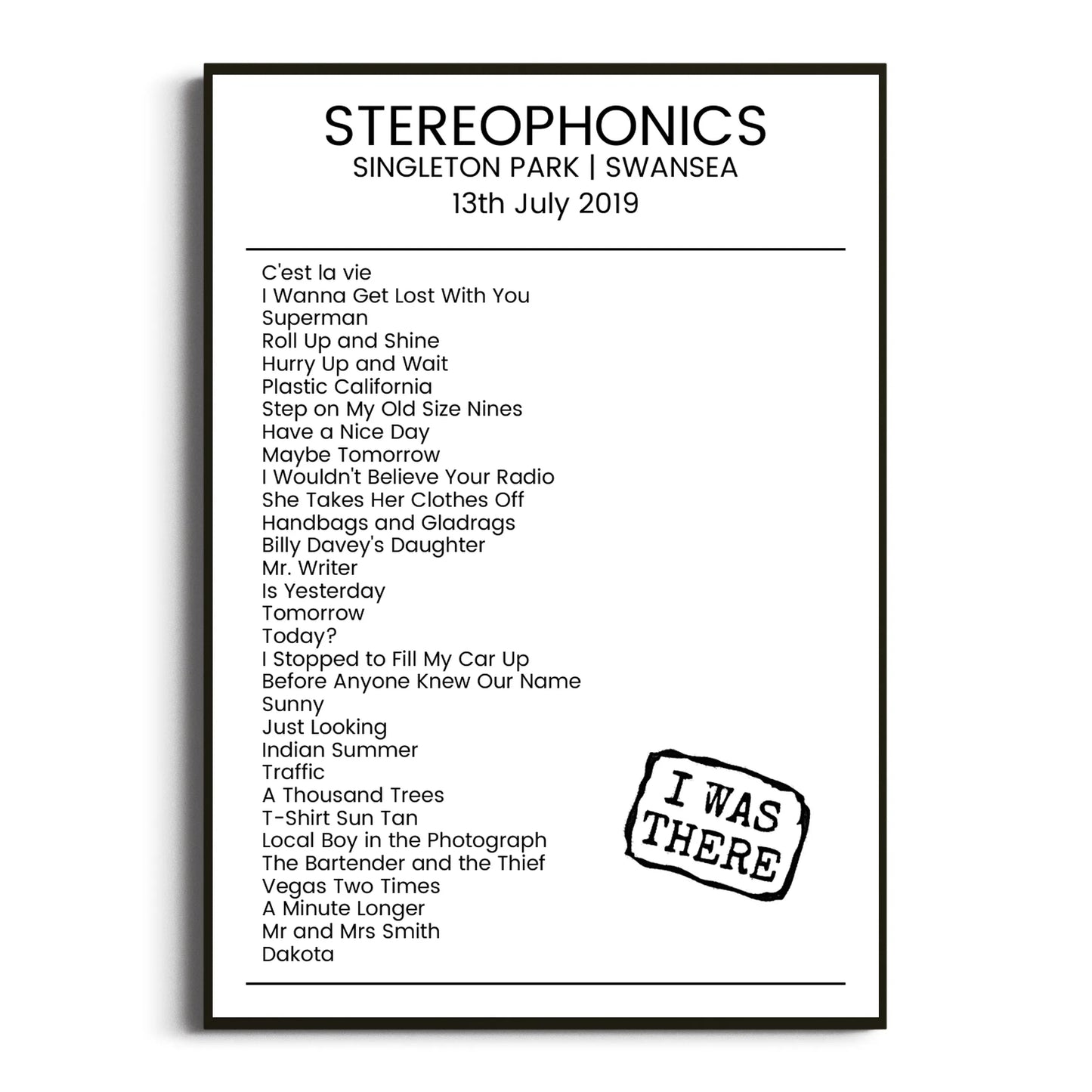 Stereophonics Swansea 13 July 2019 Setlist Poster