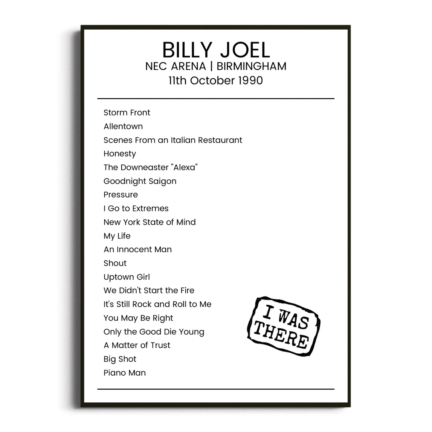 Billy Joel Birmingham 11 October 1990 Setlist Poster