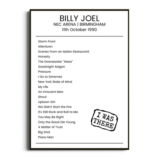 Billy Joel Birmingham 11 October 1990 Setlist Poster