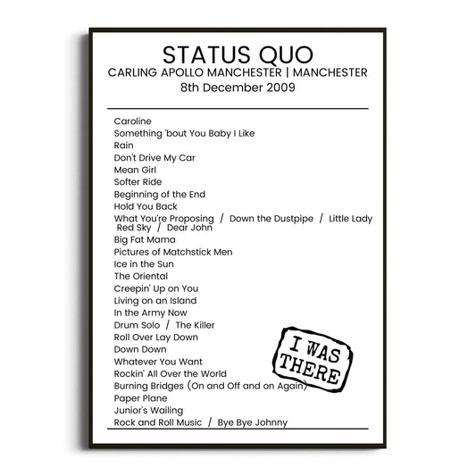 Status Quo Manchester 08 December 2009 Setlist Poster