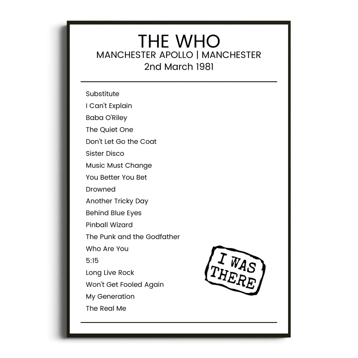 The Who Manchester 02 March 1981 Setlist Poster