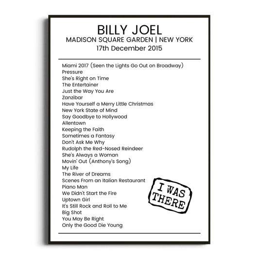 Billy Joel New York 17 December 2015 Setlist Poster