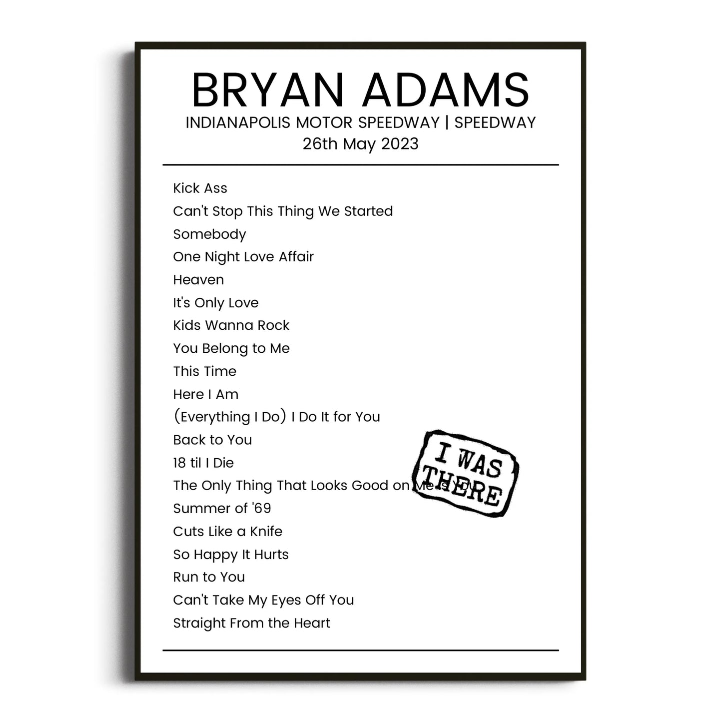 Bryan Adams Speedway 26 May 2023 Setlist Poster