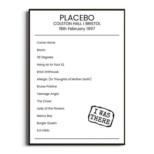 Placebo Bristol 18 February 1997 Setlist Poster