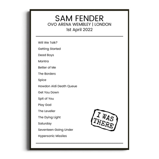 Sam Fender London 01 April 2022 Setlist Poster