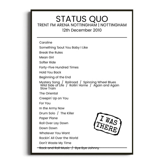 Status Quo Nottingham 12 December 2010 Setlist Poster